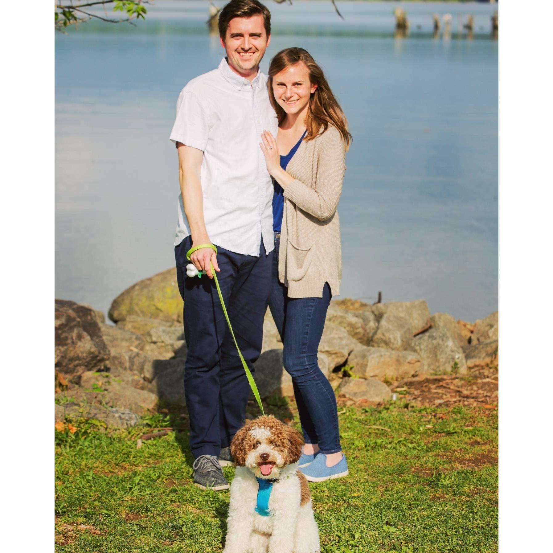 We got engaged by the waterfront in Old Town Alexandria, VA on May 22, 2020. Our dog Dobby always steals the show though!