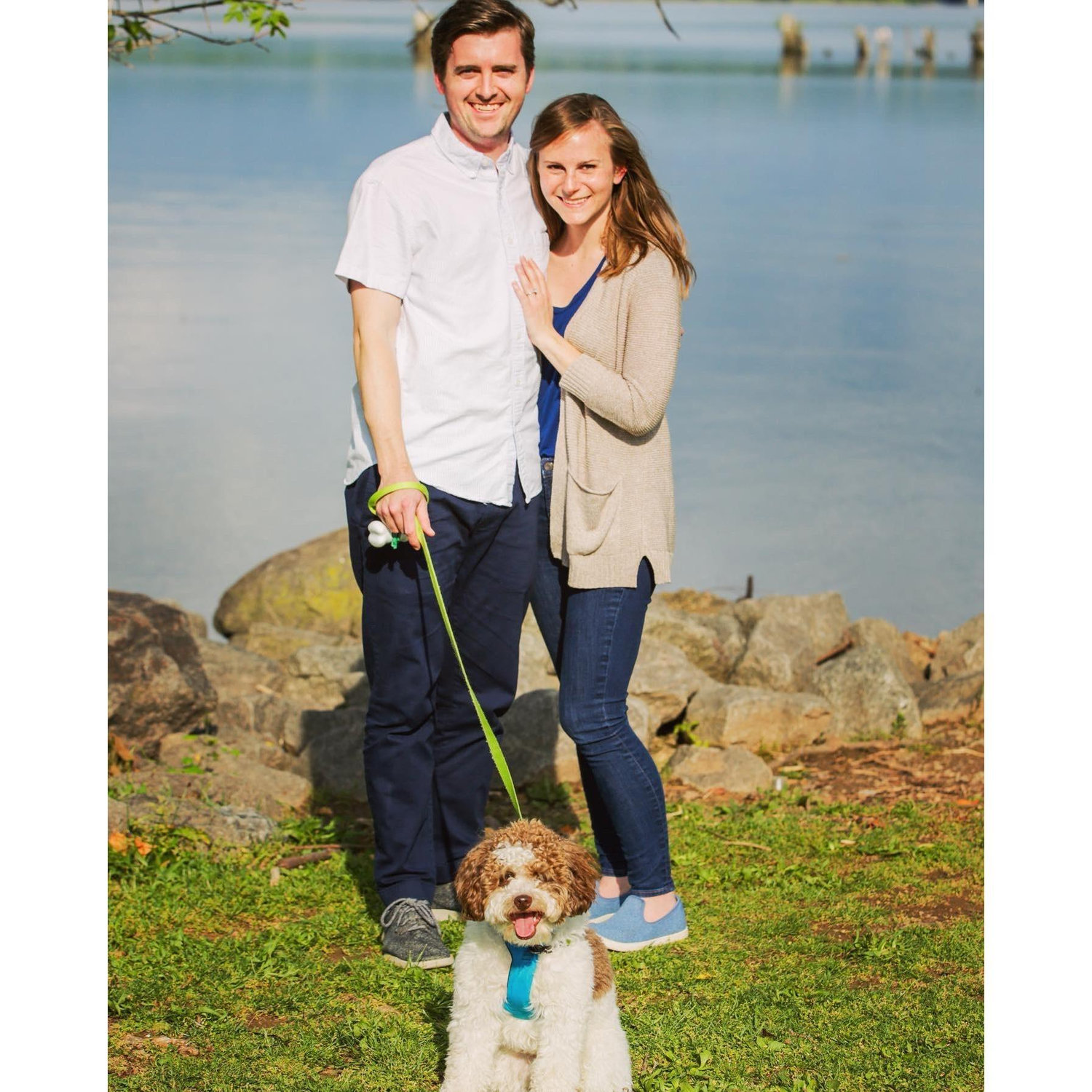 We got engaged by the waterfront in Old Town Alexandria, VA on May 22, 2020. Our dog Dobby always steals the show though!