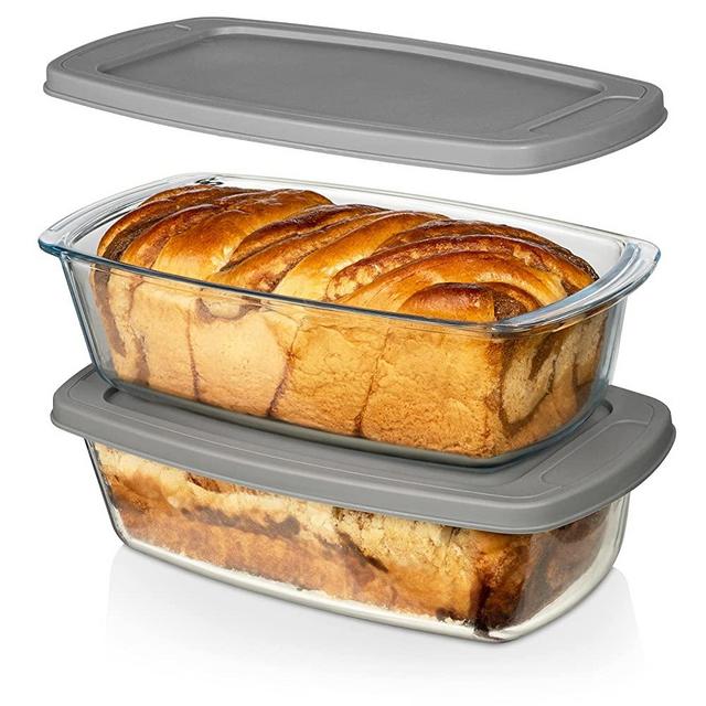LARGE Superior Glass 7.6 Cups/ 1800ML/1.9Qt Razab (Set of 2) Glass Loaf Pan w/Lids - Meatloaf Pan Airtight BPA free - Easy Grip Handle, Microwave & Oven Safe - Loaf Pans For Baking Bread, Cakes etc