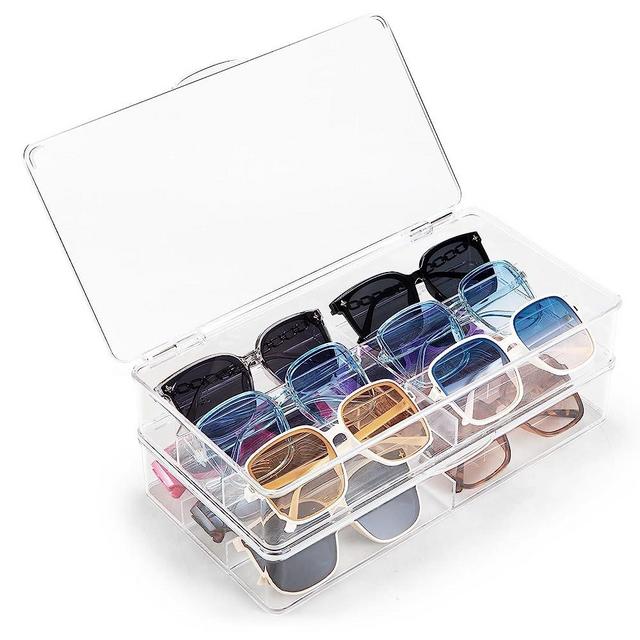 BOPai Acrylic Sunglasses Organizer with Lid, Stackable Glasses Storage Organizer - 2 Pack