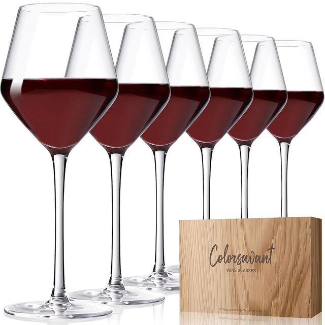JOVGANK Red Wine Glasses Set of 6, Hand Blown Crystal Red Wine Glasses 17Oz, Lead-Free Premium Crystal Long Stem Wine Glass, Large Wine Glass Set, Daily Use, Christmas Gift or Gift Idea