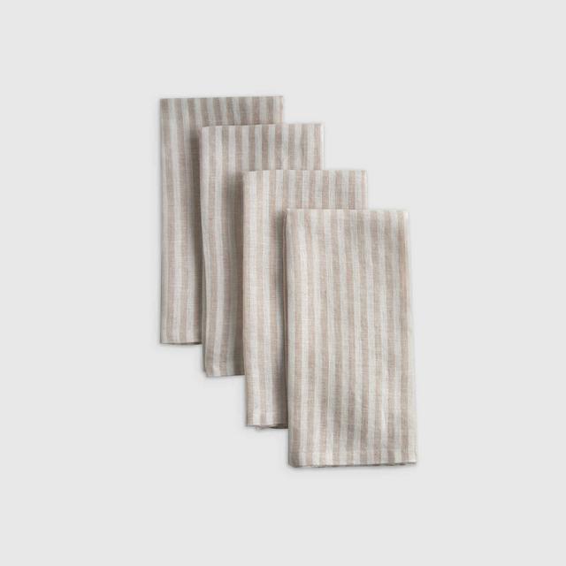 European Linen Stripe Napkins in Natural White Stripe (set of 8)
