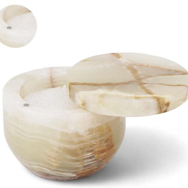 EARTHEN CRAFTS Marble Salt Cellar with Swivel Lid 3" Inches Green Onyx Salt Keeper for Countertop, Kosher Salt and Seasoning Storage Container for Kitchen or Bath Salt