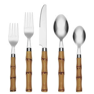 Cambridge Silverware Set, Plastic Bamboo-Shaped Handle 20-Piece Flatware Set, 18/0 Stainless Steel, Service For 4, Dishwasher Safe, Knife Spoons and Forks sets, Plastic Handles (Silver, 20 Piece)