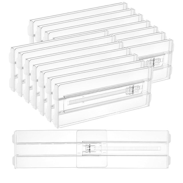 Vtopmart 14 Pack Drawer Dividers for Clothes, 4" High 10.2"-16.5" Adjustable Expandable Dresser Drawer Organizer, Clear Plastic Separators for Dresser, Baby Clothing, Underwear, Cosmetic, Toiletries