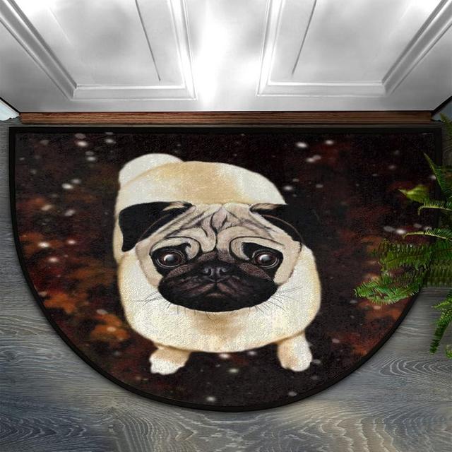Cute Pug Dog Half Round Door Mat Indoor Outdoor Doormat Absorbent Washable Welcome Entrance Way Front Half Circle Rugs for Entryway Outside Kitchen Home Decorative17x30 Inch