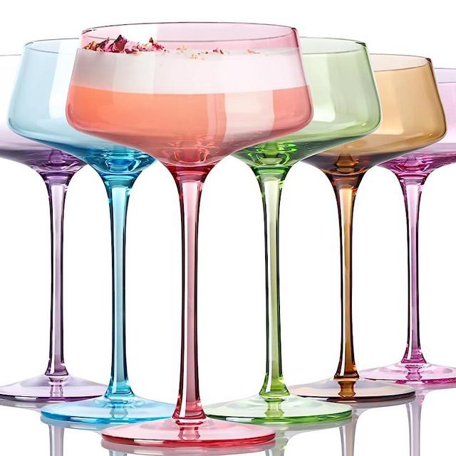Colored Martini Glasses Set of 6 - Round Martini Coupe Glass,Large Cocktail Glasses for Cosmo,Espresso Martini,Mixed Drinks,Champagne Coupe Glasses for Wedding,Birthday,Housewarming,Party 12.8oz