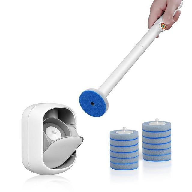 Toilet Cleaner Wand, Disposable Toilet Brush and Holder Set, Toilet Bowl Cleaner Brush, Wall Mounted Toilet Brush Set,1 Wand +1 Storage Caddy+ 12 Refill Heads