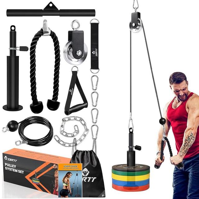 SERTT LAT Pulldown Pulley System Gym, Upgraded LAT and Lift Cable Machine Attachments with Triceps Pull Down, Biceps Curl, Back, Forearm, Shoulder, Arm Workouts - Home Gym Add On Equipment