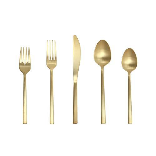 Fortessa Arezzo 18/10 Stainless Steel Flatware, 20 Piece Place Setting, Service for 4, Brushed Gold