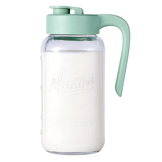 Spreccio Mason Jar Pitcher - Airtight & Leakproof Glass Pitcher with Lid, Perfect for Breastmilk, Cold Brew, and Sun Tea, 2 Quart (64 oz) Mason Jar with Pour Spout Lid
