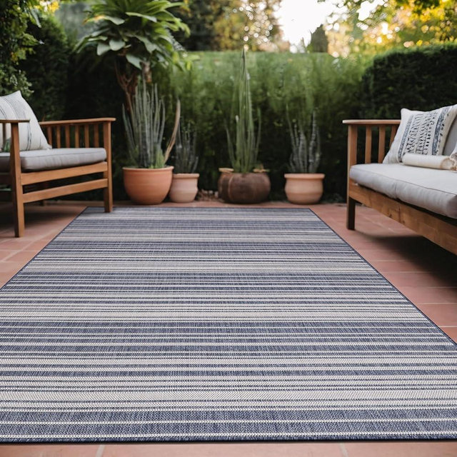Luul Home Stripe Outdoor Rug 5x7 Washable Outside Carpet for Indoor Patio Porch Waterproof Easy Cleaning Non Shedding Area Rugs Blue 5 x 7