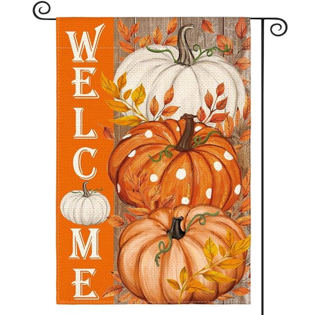 AVOIN colorlife Pumpkin Fall Garden Flag 12x18 Inch Double Sided Outside, Welcome Wood Grain Autumn Yard Outdoor Flag