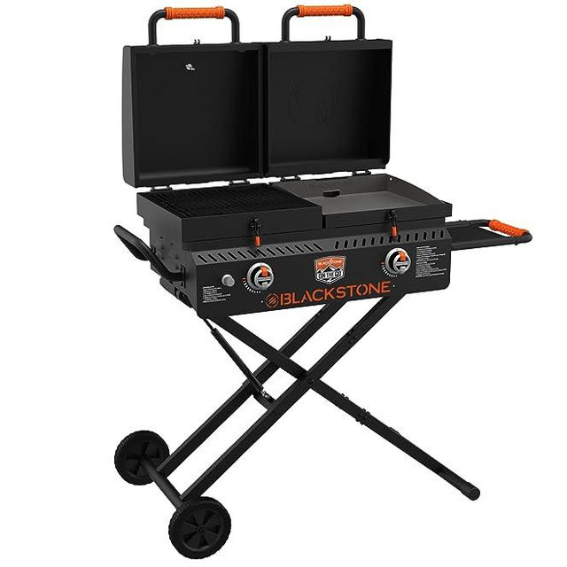 Blackstone 1550 On The Go Combo with Wheels, Legs Hood & Side Shelf Heavy Duty Flat Top Portable BBQ Griddle Grill Station for Kitchen, Camping, Outdoor, Tailgating, Black