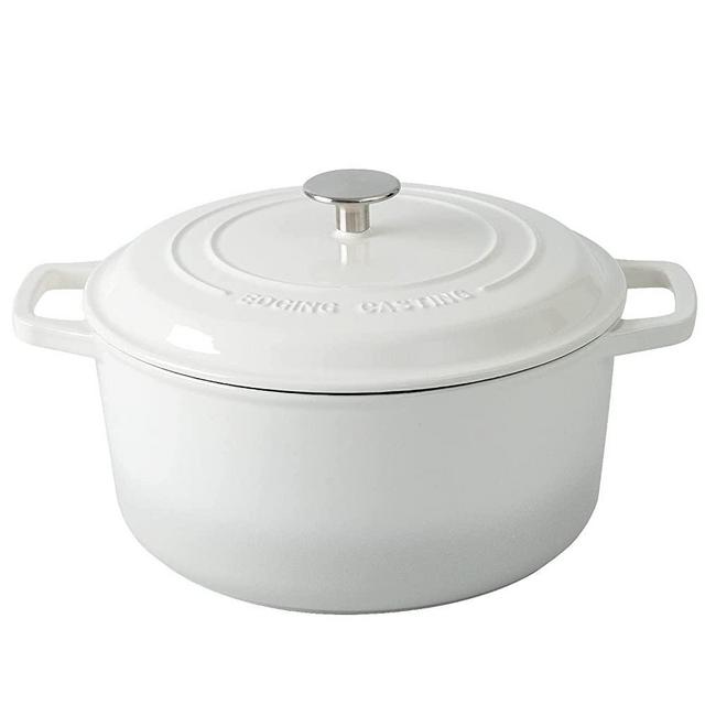EDGING CASTING 6-Quart Cast Iron Dutch Oven Pot Enamel Round Dutch Oven With Lid Dual Handle White