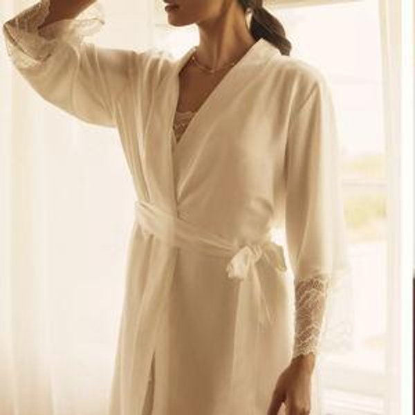 Flora Nikrooz Hazel Lace-Trim Satin Wrap Cover-Up