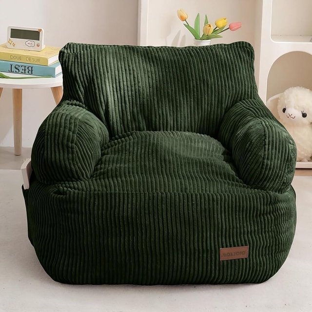 MAXYOYO Kids Bean Bag Chair, Stuffed Toddler Bean Bag Sofa with Filler Cozy for Boys and Girls, Lazy Sofa with Pocket Floor Chair for Gaming, Reading, Dark Green
