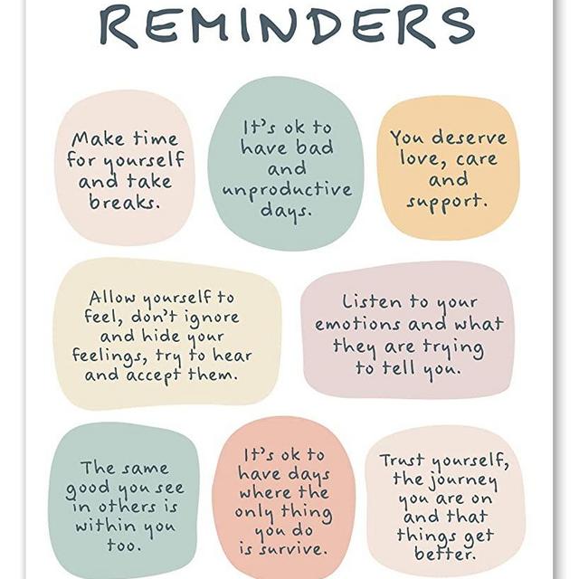 Mental Health Reminders Wall Art Print - CBT Positive Psychology Affirmations Feelings Poster - Mindfulness Posters & Decor for Home Classroom or Office - 8x10 - Unframed