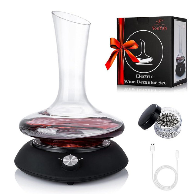 Wine Decanter Set, Red Wine Carafe With Electric Shaker, Automatic Rotation Wine Aerator Decanter. Lead-free Crystal Glass Cleaning Beads. Idea Gift for Wine Lovers,Christmas,Birthday, ect.