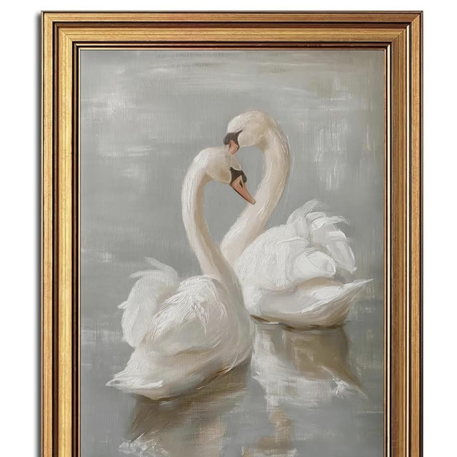 Vintage Gold Framed Wall Art Classical Swan Painting Picture Wall Decor Rustic Farmhouse Animal Poster Print Artwork for Living Room Nursery Bedroom Bathroom Office