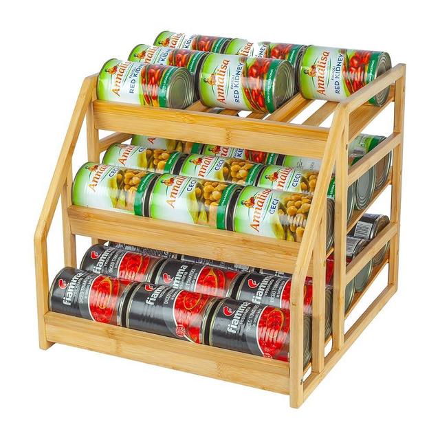 MinBoo Bamboo Can Rack Organizer, Kitchen Pantry Storage, 36 Can Capacity, Tilt Design