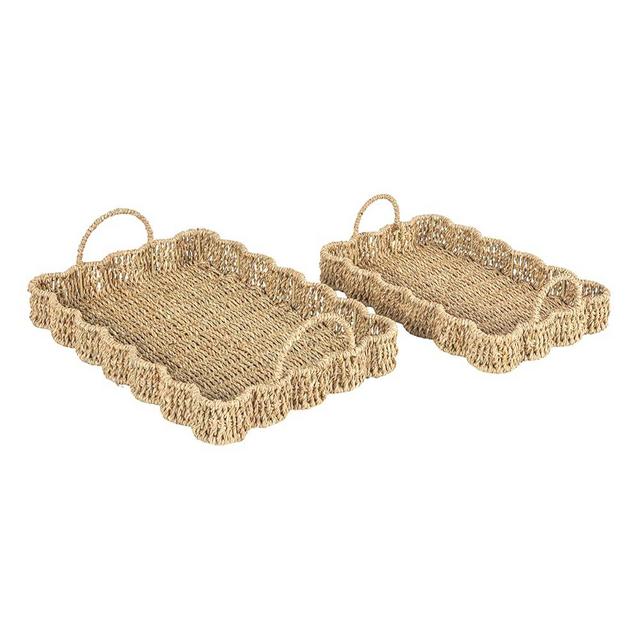 Household Essentials Handwoven Tray with Scalloped Edge and Handles, Natural