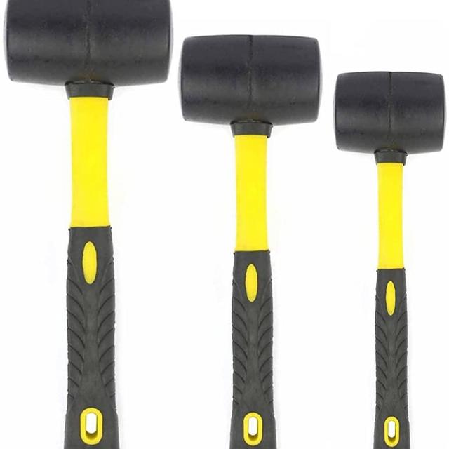 Rubber Mallet Set - 3 Sizes (8 oz, 16 oz, 32 oz) - Durable Low Recoil Rubber Mallet Heads with Sure Grip Fiberglass and Rubber Handles
