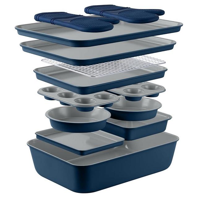 Country Kitchen Nonstick Stackable Bakeware Set - Durable, Easy Release Baking Set, Denim, 13 Pcs