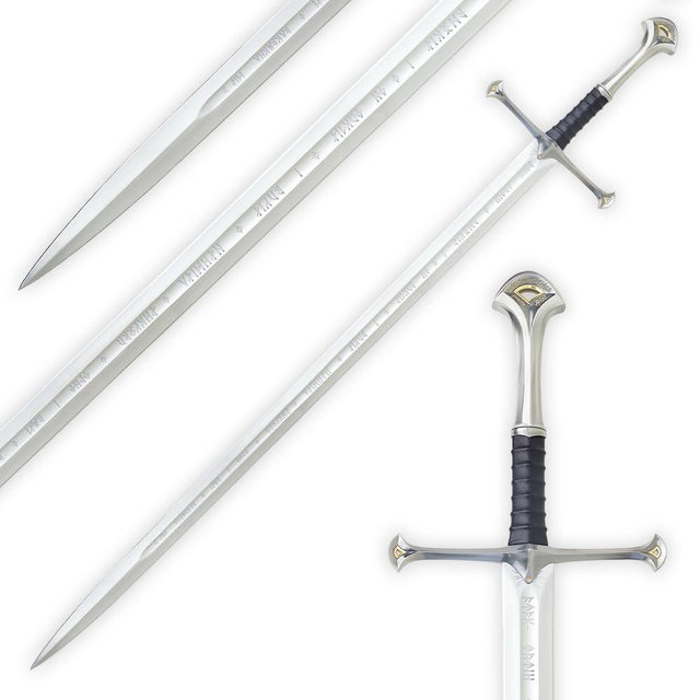 The Lord of the Rings Anduril Sword of King Elessar - Officially Licensed Replica, Stainless Steel Blade, Leather-Wrapped Handle, Wall Plaque - LOTR for Movie Collector - Length 52 7/8"