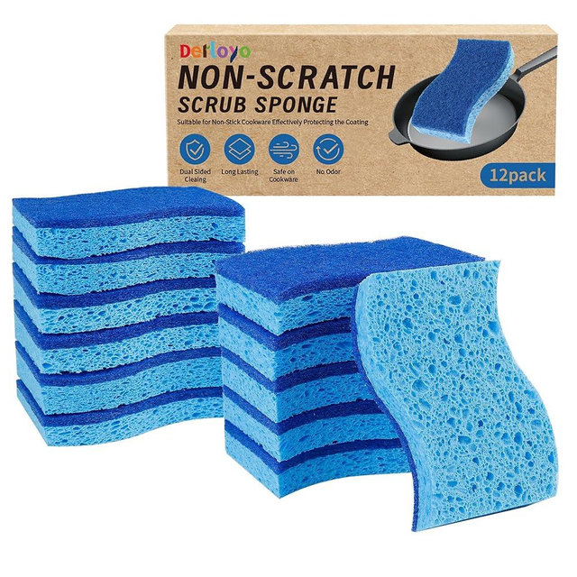 12 Count Non-Scratch Dish Sponges Kitchen, Long Lasting Cleaning Sponges for Dishes,Dual Sided Kitchen Sponges, Cleans Fast Without Scratching, Easy to Dry and Reusable-Blue