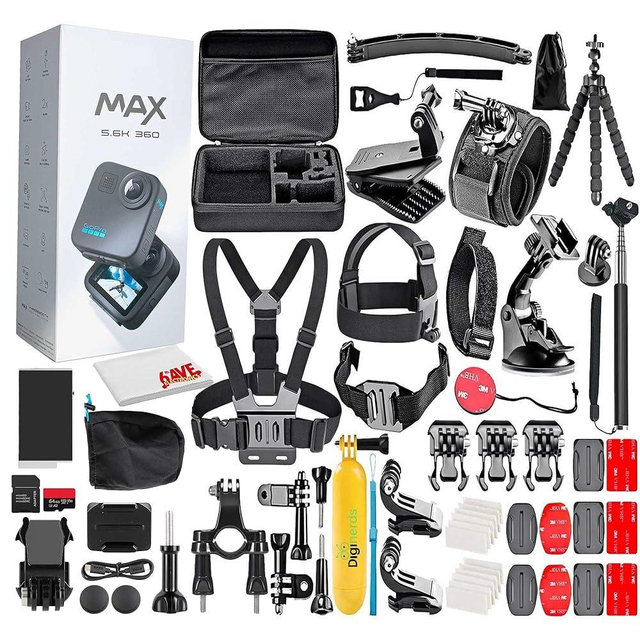 GoPro MAX 360 (2025) HD Video Waterproof Action Camera - with 50 Piece Accessory Kit | Dual-Lens 5.6K Spherical Video, 1/4-20 Mounting System Vlogging and VR Content Creation