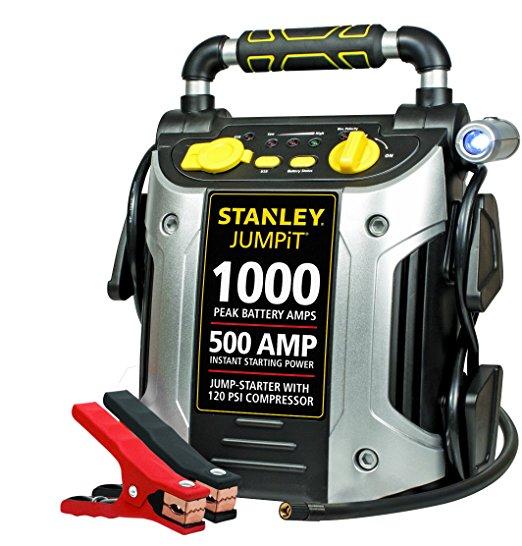 STANLEY J5C09 Jump Starter: 1000 Peak/500 Instant Amps, 120 PSI Air Compressor