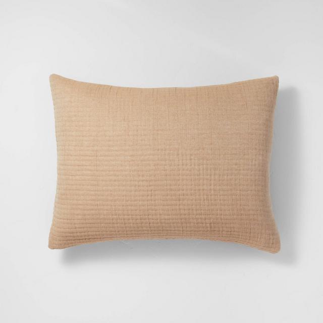 King Reversible Textured Cotton Chambray Coverlet Sham Natural/Warm Brown - Casaluna™
