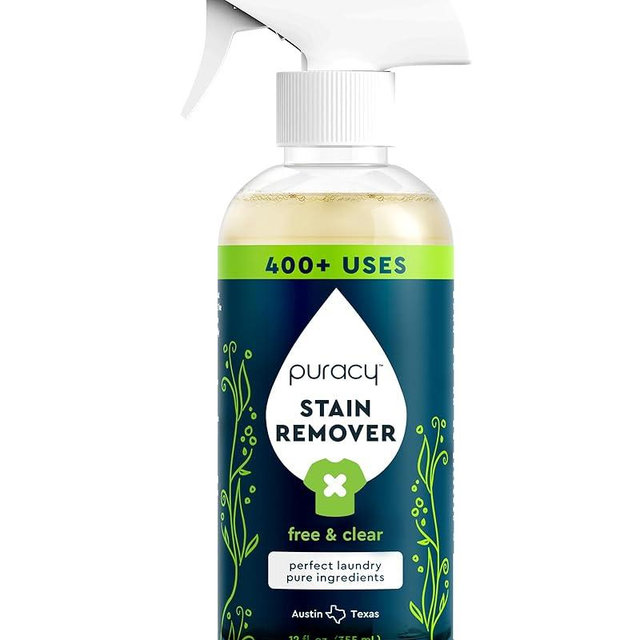 Puracy Stain Remover - Cleaning Spray, Clothes Stain Remover for Clothes, Laundry Stain Remover Spray for Clothes, Travel Stain Remover, Oil Stain Remover - Natural Spot Cleaner - Free & Clear 12oz