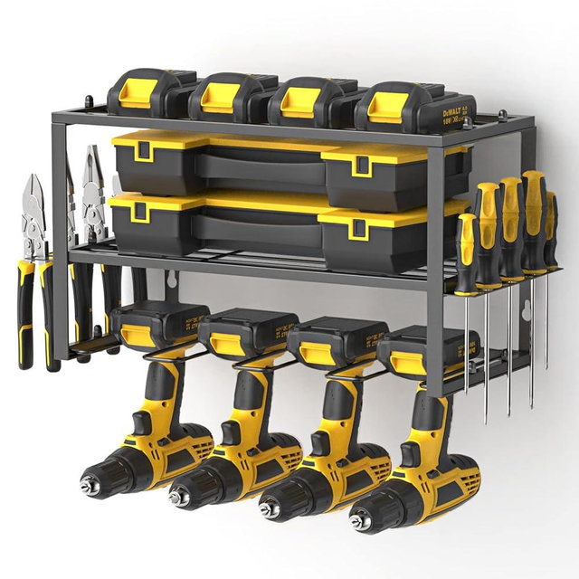 Spacecare Power Tool Organizer- Cordless Power Drill Tool Holder- Heavy Duty Tool Shelf & 1 Pack 3 Layers Tool Rack - Floating Tool Shelf Wall Mounted Tool Storage Rack for 4 Drill Holders