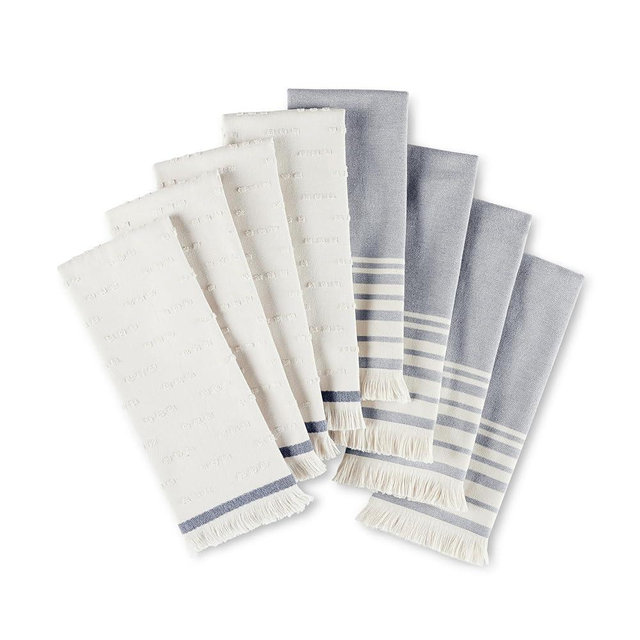 KitchenAid Vintage Stripe Kitchen Towels 8-Pack, Absorbent 100% Woven Cotton, Ink Blue/Ivory, 17”x28”