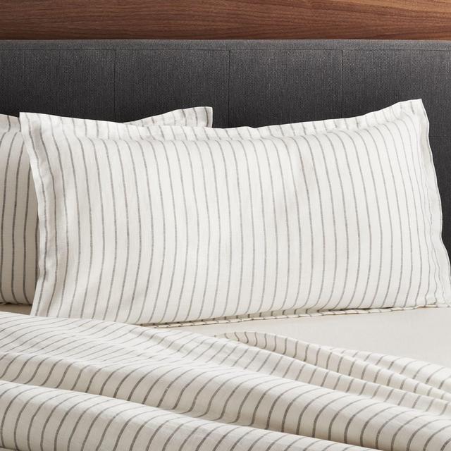 Linen Wide Stripe Warm White King Pillow Sham