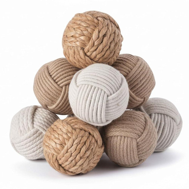 Brainmart 8 Pcs Jute Rope Decorative Balls, Natural Cotton Knot Orbs for Bowl Filler, Rustic Coastal Farmhouse Decor, Wedding Centerpiece & Living Room Decoration (Dia - 2.3Inch)