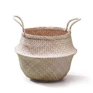 Sosibon Large Seagrass Belly Basket With Handles For Storage (Natural)