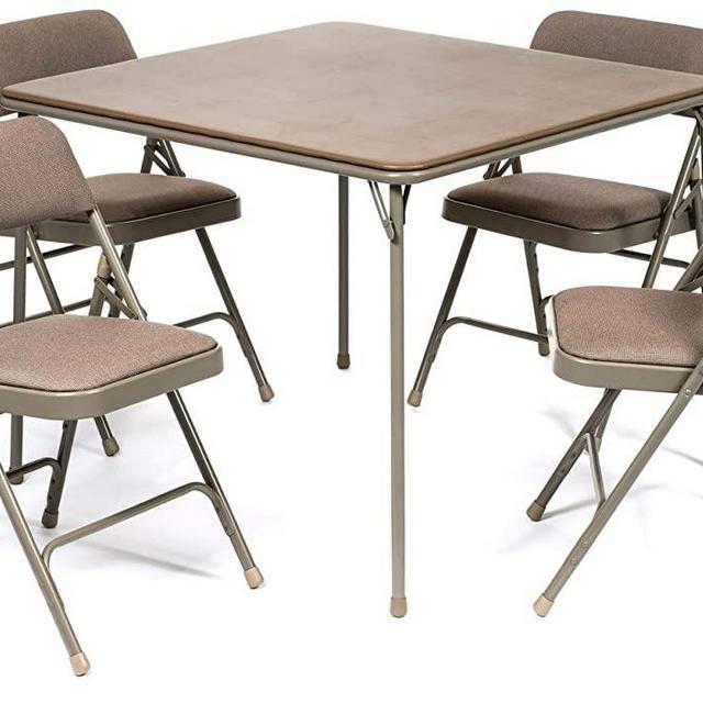 XL Series Folding Card Table and Fabric Padded Chair Set (5pc) - Comfortable Padded Upholstery - Fold Away Design, Quick Storage and Portability - Premium Quality (Beige)