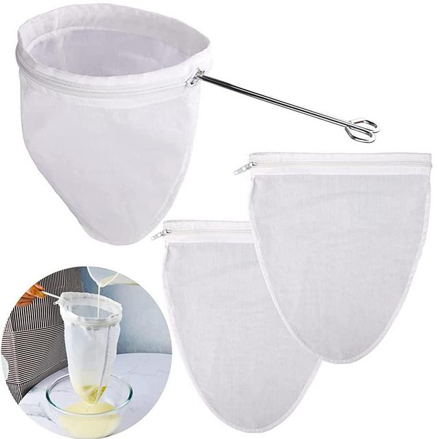 WMKGG Ultra Fine Mesh Strainer Bags, Reusable 80 Mesh Filter Bags with Stainless Steel Handle Frame for Filter NutMilk, Coffee, Milk, Butter, Juices and Fresh Cheese (Medium Size)