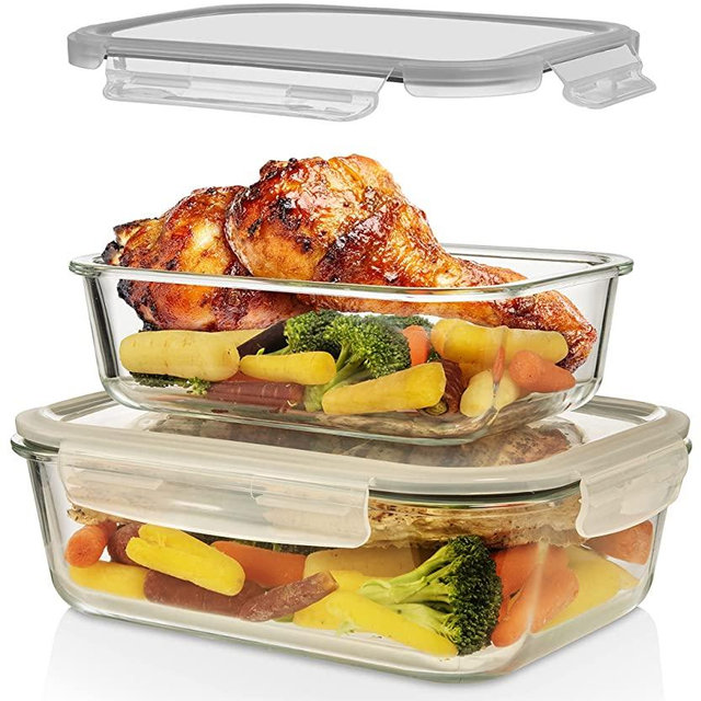Razab X-LARGE and LARGE Glass Food Storage Container ( 2700ML/ 91.3oz and 1520ML/ 51.3 Oz ) w/Locking Lid -For Storing food in Fridge or Freezer - Baking Casserole, Lasagna, Baking, Roasting Chicken