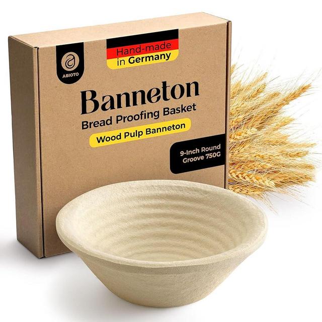 9" Round Wood Pulp Banneton Bread Proofing Basket – 1.5LB Brotform, Grooved Pattern – Non-Stick Natural Wood Pulp Pressed for Durability – Made in Germany Proofing Baskets for Sourdough Bread Baking