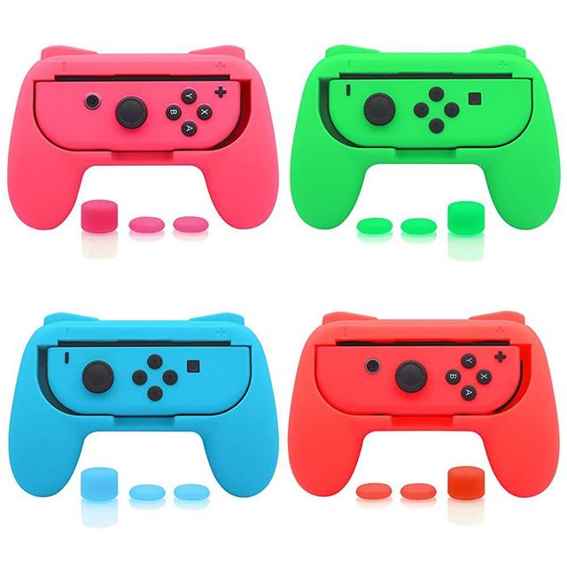 FASTSNAIL 4 Pack Grips Kit Compatible with Nintendo Switch Animal Crossing for Joy Con, Wear-Resistant Grip Controller for Joy con & OLED Model for Joycon with 12 Thumb Grip