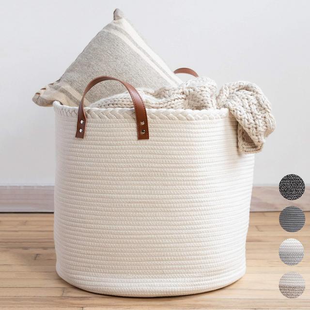 XXL Premium Blanket Storage Baskets 18"x16"-Big Basket for Blankets Living Room – White Large Woven Basket-Rope Baskets for Storage-Large Blanket Basket Living Room - Large Baskets for Blankets