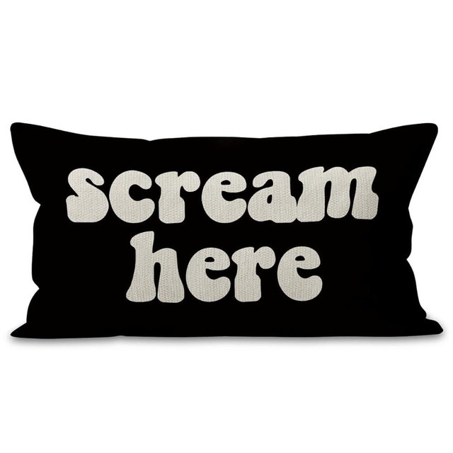 Mancheng-zi Funny Scream Decor, Scream 12x20 Pillow Cover, Fun Pillows,Fun Throw Pillows,Funny Throw Pillows,Fun Decorative Pillows,Scream Here Funny Humor Throw Pillow Case(Black)