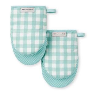 KITCHENAID Gingham Mini Oven Mitt 2-Pack Set, Mineral Water, 5.5"x8"