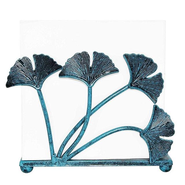 OwlGift Modern Ginkgo Leaves Design Napkin Holder for Tables, Metal Paper Napkin Storage for Kitchen, Stylish Paper Towel Dispenser, Mail Letter Sorter Rack, Document File Organizer – Turquoise