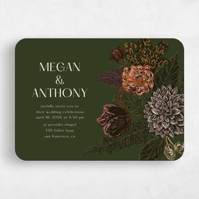 Green Rounded Wedding Invitation - Harlow Landscape