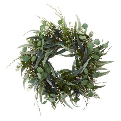 Nearly Natural 24-Inch Eucalyptus and Mixed Greens Wreath